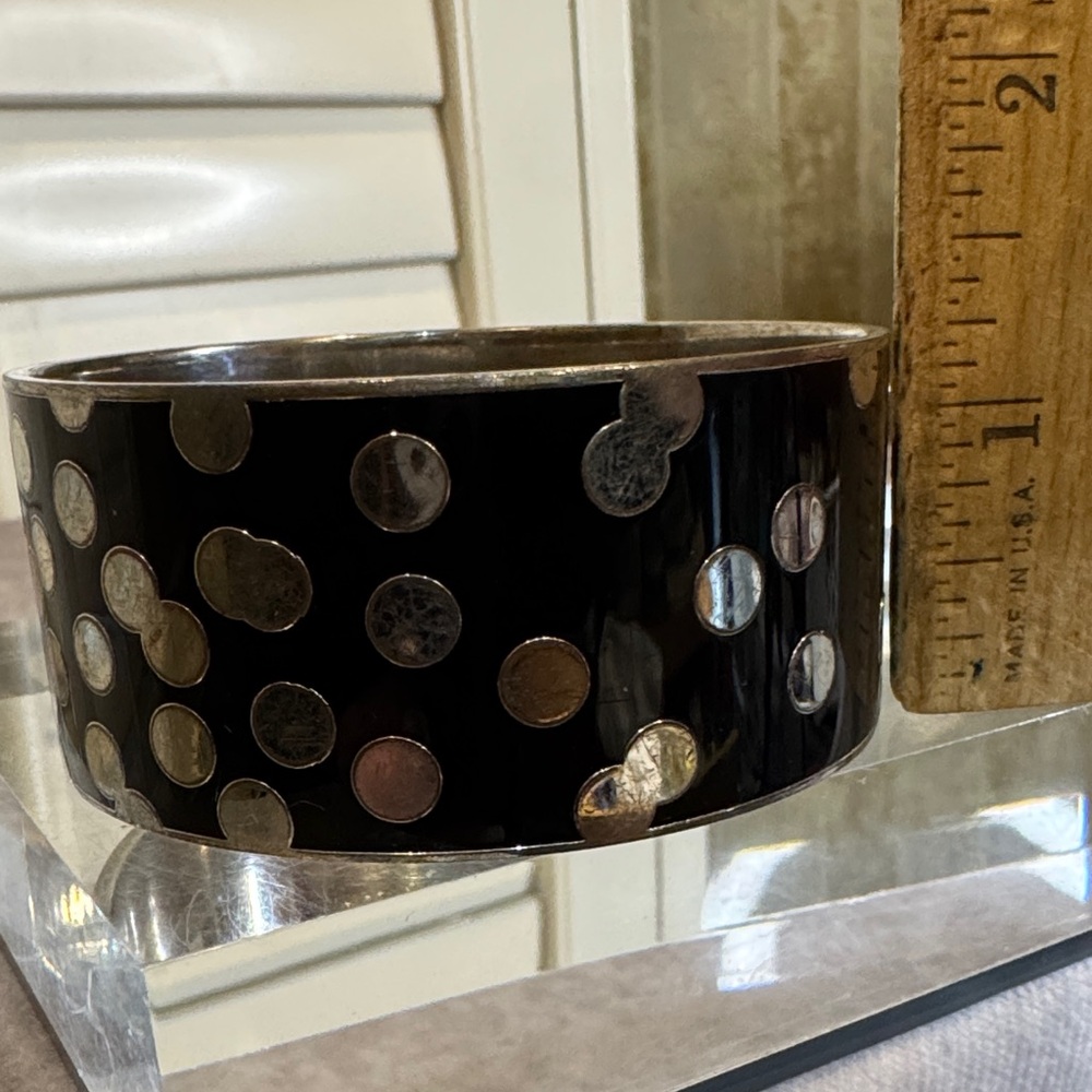 Kate Spade Black and Silver Polka Dot Wide Bracelet Make a Day of It Bangle